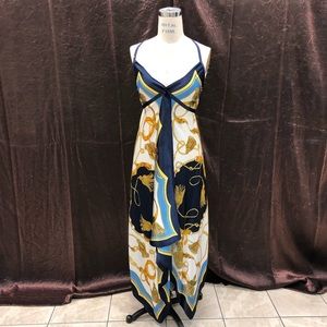 Rope and Chain Printed Satin Maxi Dress